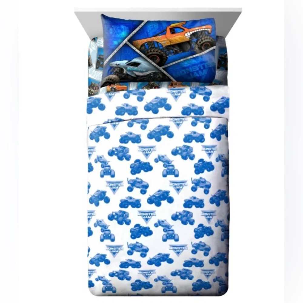 Monster Jam Full Size Monster Truck 4 Piece Sheet Set Grave Digger Megalodon